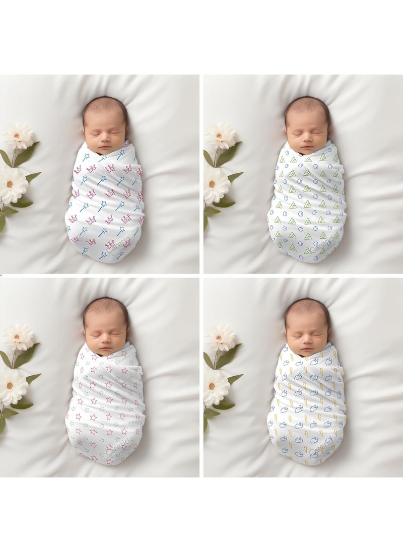CARERIO CARERIO 100 Mulmul Baby Swaddle Set Pack of 4 Printed Breathable Anti Allergic Swaddle Wrap for New Born Baby Size114cm x 92cm 446 018 Month 07  - Image 2
