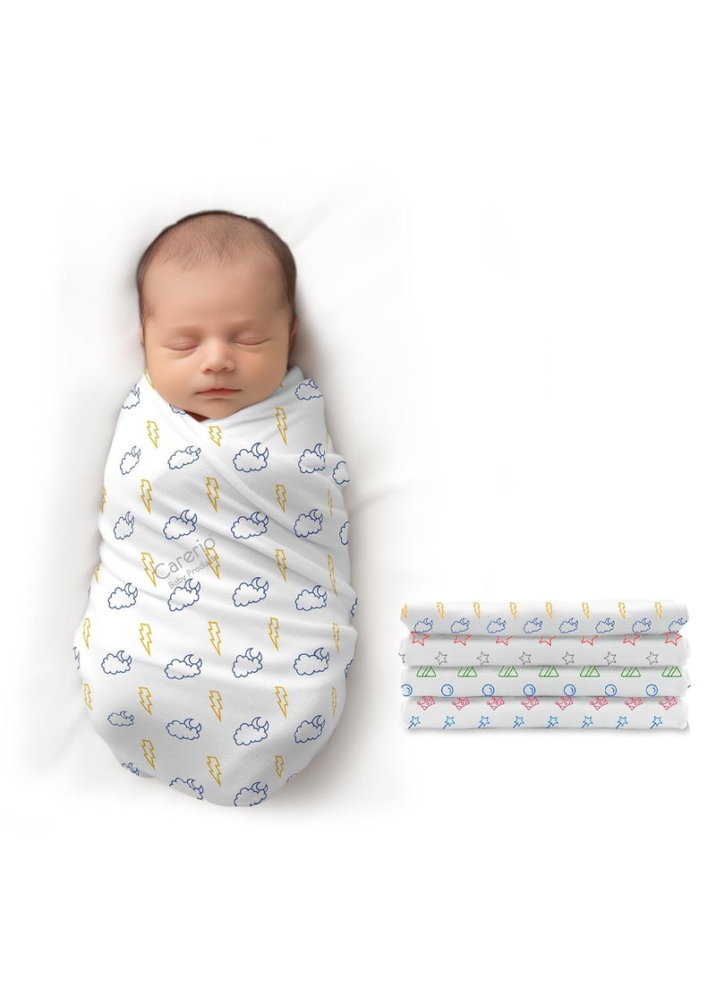 CARERIO CARERIO 100 Mulmul Baby Swaddle Set Pack of 4 Printed Breathable Anti Allergic Swaddle Wrap for New Born Baby Size114cm x 92cm 446 018 Month 07  - Image 1