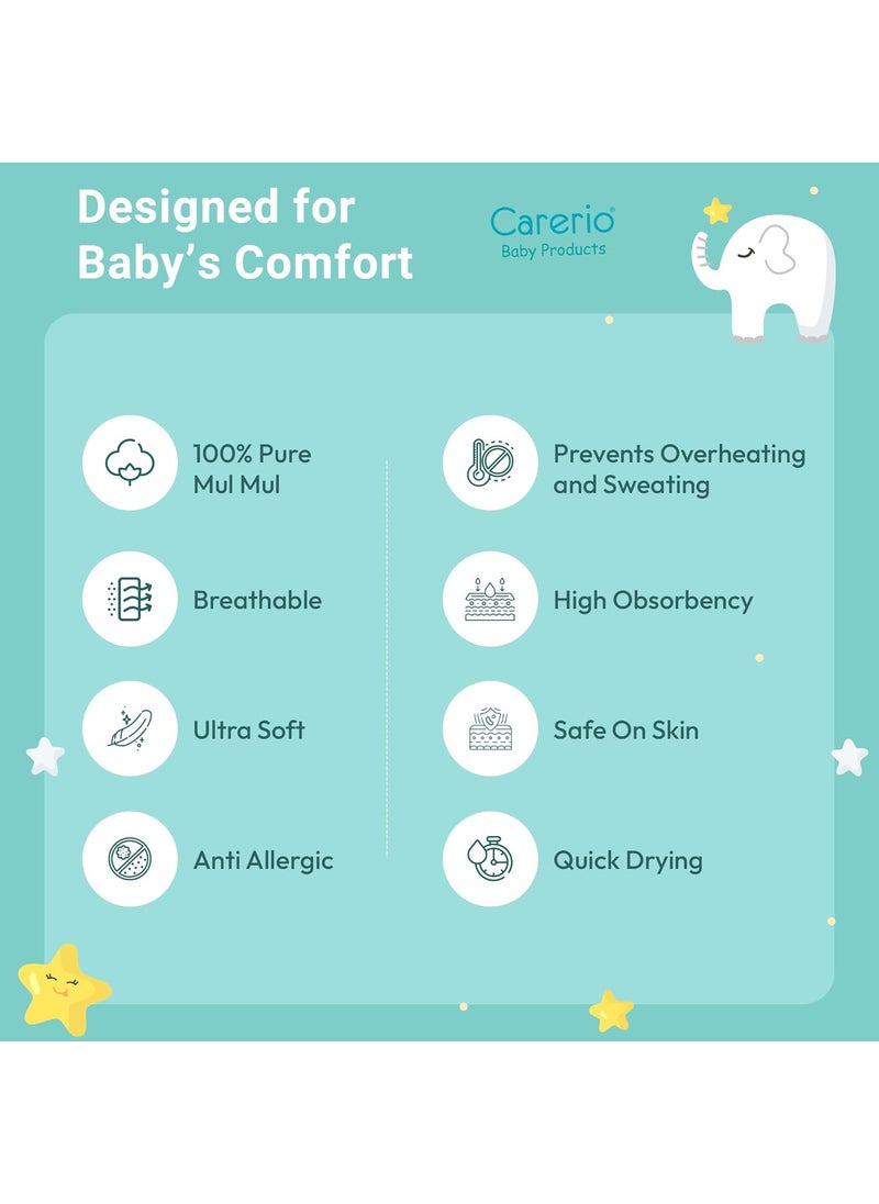 CARERIO CARERIO 100 Mulmul Baby Swaddle Set Pack of 4 Printed Breathable Anti Allergic Swaddle Wrap for New Born Baby Size114cm x 92cm 446 018 Month 07  - Image 5
