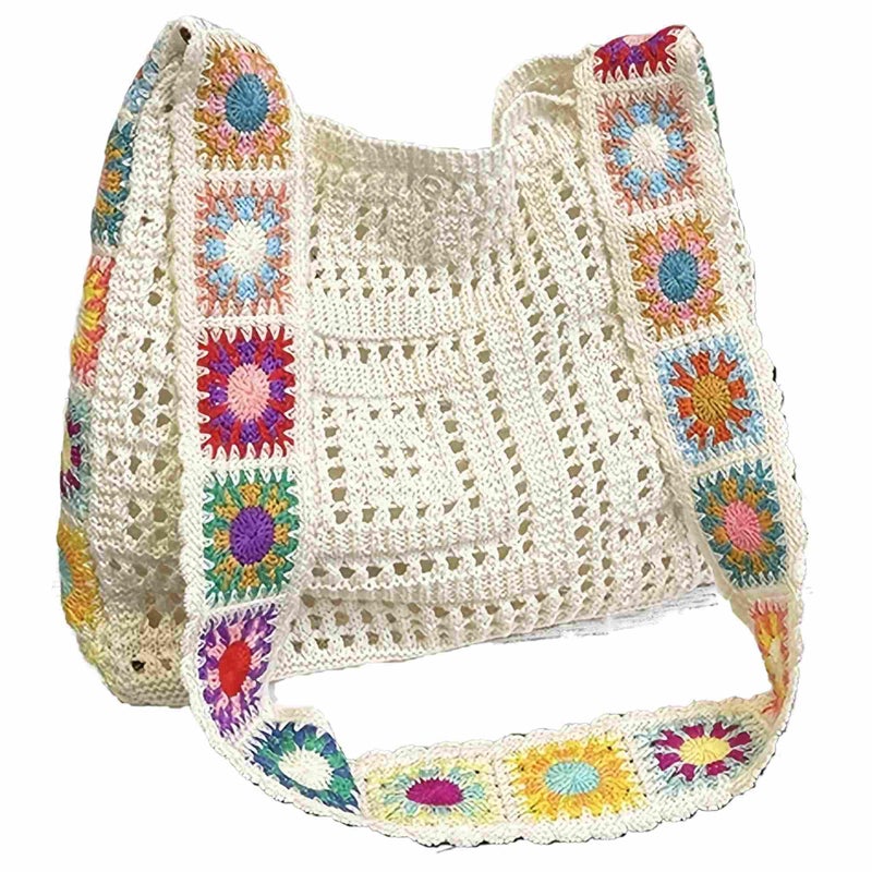 sunaeset cute knit beach bag for women, small boho tote bag, summer aesthetic embroidered bags handbag, beach accessories vacation essentials bag - Image 1