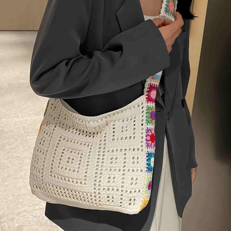sunaeset cute knit beach bag for women, small boho tote bag, summer aesthetic embroidered bags handbag, beach accessories vacation essentials bag - Image 2