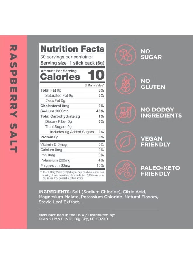 LMNT Zero Sugar Electrolyte Drink - Raspberry Salt - 30 Count - Image 2