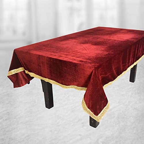 Dulhan DLC (1.5 mtr X 2.25 Meter) Velvet Table Cover for Decoration, Pooja Table Cloth,Large Size Puja Cloth for Mandir and Multipurpose use Ganpati Aasan,Janmashtmi,Navratri and Home Decor - Image 1