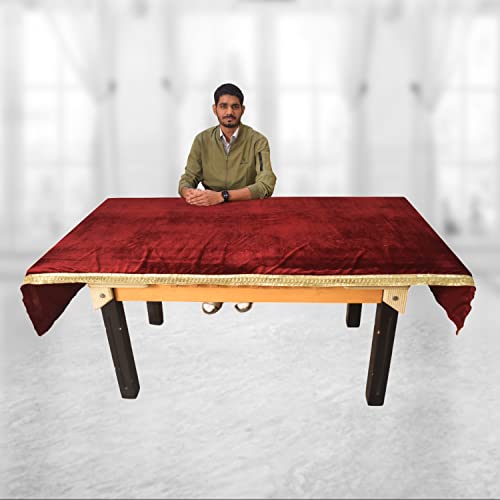 Dulhan DLC (1.5 mtr X 2.25 Meter) Velvet Table Cover for Decoration, Pooja Table Cloth,Large Size Puja Cloth for Mandir and Multipurpose use Ganpati Aasan,Janmashtmi,Navratri and Home Decor - Image 2