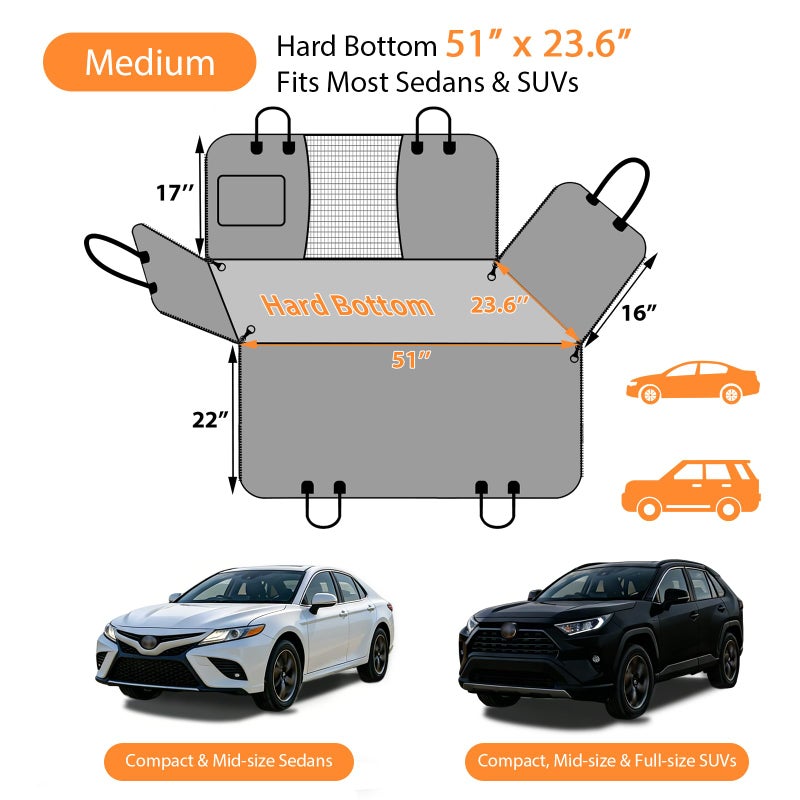URPOWER Backseat Extender for Dogs - Hard Bottom Dog Car Seat Cover for Back Seat, Dog Hammock for Car and SUV, Pet Rear Seat Protector Dogs Travel Bed with Mesh Window & Side Flaps - Image 5