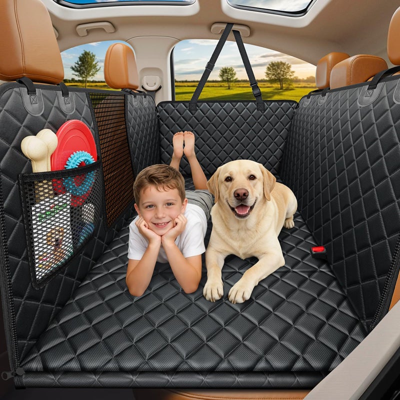 URPOWER Backseat Extender for Dogs - Hard Bottom Dog Car Seat Cover for Back Seat, Dog Hammock for Car and SUV, Pet Rear Seat Protector Dogs Travel Bed with Mesh Window & Side Flaps - Image 1