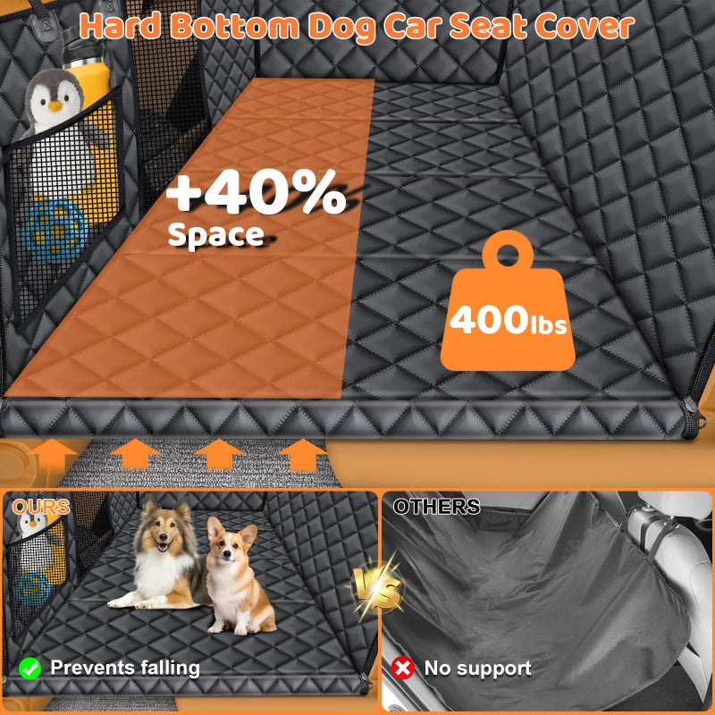 URPOWER Backseat Extender for Dogs - Hard Bottom Dog Car Seat Cover for Back Seat, Dog Hammock for Car and SUV, Pet Rear Seat Protector Dogs Travel Bed with Mesh Window & Side Flaps - Image 2