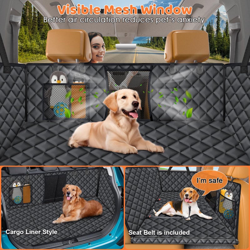 URPOWER Backseat Extender for Dogs - Hard Bottom Dog Car Seat Cover for Back Seat, Dog Hammock for Car and SUV, Pet Rear Seat Protector Dogs Travel Bed with Mesh Window & Side Flaps - Image 3