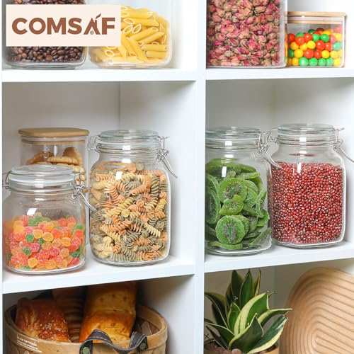 ComSaf Airtight Glass Canister Set of 3 with Lids 50oz Clear Food Storage Jars Square, Kitchen & Pantry Organization Food Storage Container for Canning, Sugar, Flour, Pasta, Candy, Cereal, Coffee - Image 5