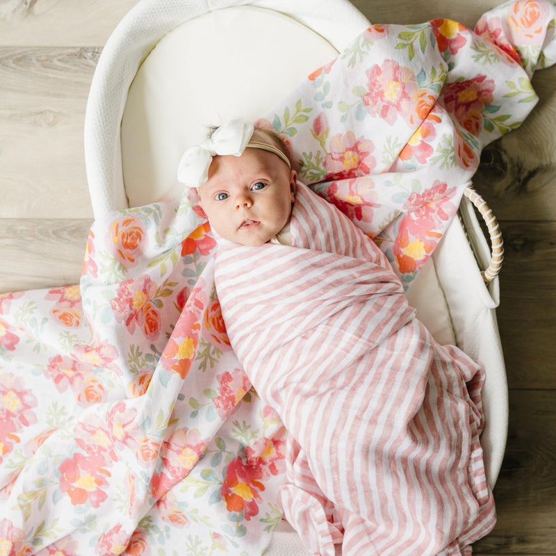 Featherhead 100% Cotton Muslin Swaddle Blankets For Baby Girl - Large 47 X 47  - Pre-Washed  Soft  & Breathable - Newborn Essential & Perfect Baby Registry Gift (4 Pack - Garden Floral) - Image 2