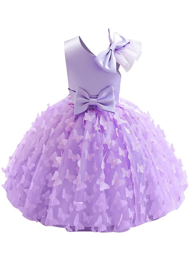 OBEEII Flower Girl Toddler Baby Girl Dress Infant Wedding Birthday Party Pageant Dress Bowknot Stain Tulle Butterfly Dress Princess Tutu Formal Dresses Purple 12-18 Months - Image 1
