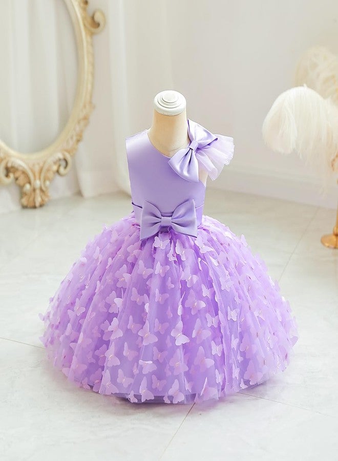 OBEEII Flower Girl Toddler Baby Girl Dress Infant Wedding Birthday Party Pageant Dress Bowknot Stain Tulle Butterfly Dress Princess Tutu Formal Dresses Purple 12-18 Months - Image 2