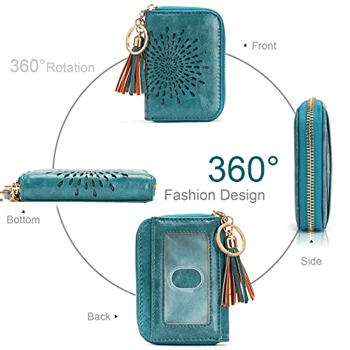 APHISON RFID Credit Card Holder Zipper Card Case Keychain Small Wallet for Women 1927 PEACOCK-BLUE - Image 2