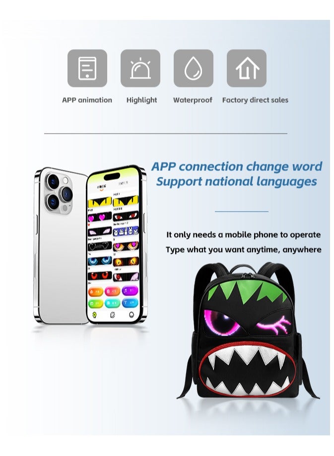 كوكو حقيبة ظهر LED ذكية بإضاءة ديناميكية – شاشة LED قابلة للتخصيص عبر التطبيق، مزودة بمنفذ USB، مقاومة للماء، مساحة تخزين واسعة، حقيبة إعلانية بإضاءة LED ملونة لجميع المناسبات - Image 2