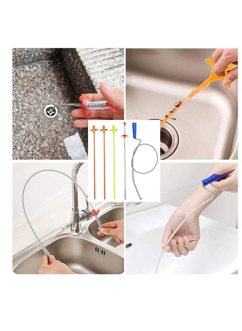 Barakah 5 in 1 Sink Snake Cleaner Drain Auger Hair Catcher, Sink Dredge Drain Clog Remover Cleaning Tools for Kitchen Sink Bathroom Tub Toilet Clogged Drains Dredge Pipe Sewers - Image 3