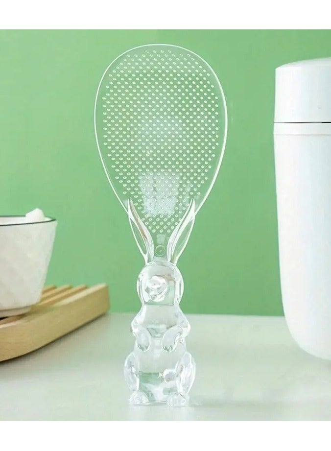 Goolsky 1pc Transparent Crystal Spoon, Standable Rabbit Rice Shovel, Rice Cooker Rice Spreader Spoon, Cartoon Rice Spoon - Image 1
