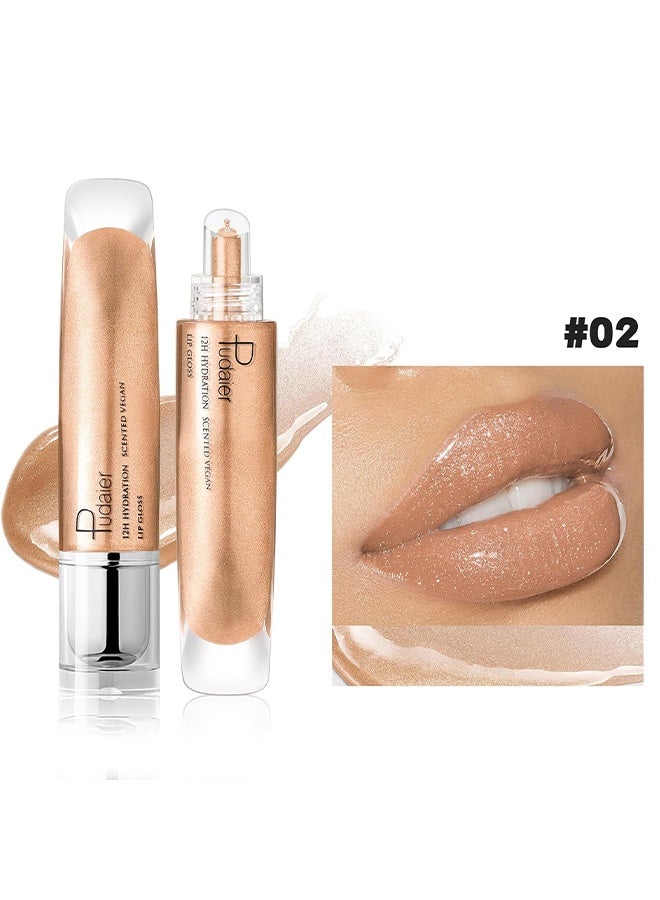 pudaier 12H Hydration Scented Vegan Lip Gloss，Lip Plumper Gloss， High Shine Gloss ，Moisturizing Lip Tint Shimmer Lip Gloss for Girl Women， Shiny Vegan Lip Makeup #02 - Image 2