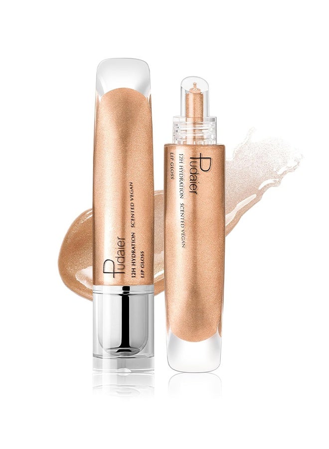 pudaier 12H Hydration Scented Vegan Lip Gloss，Lip Plumper Gloss， High Shine Gloss ，Moisturizing Lip Tint Shimmer Lip Gloss for Girl Women， Shiny Vegan Lip Makeup #02 - Image 1