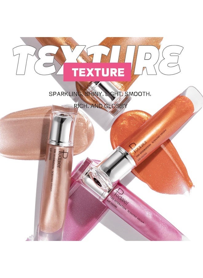 pudaier 12H Hydration Scented Vegan Lip Gloss，Lip Plumper Gloss， High Shine Gloss ，Moisturizing Lip Tint Shimmer Lip Gloss for Girl Women， Shiny Vegan Lip Makeup #02 - Image 4