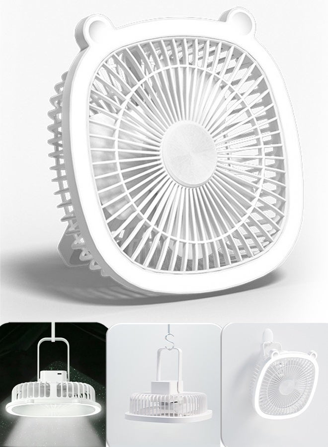 تابيت مروحة مكتبية، مروحة طاولة مزودة بإضاءة LED، مروحة تهوية صامتة بثلاث سرعات، مروحة مكتبية تعمل عبر منفذ USB، مزودة ببطارية مدمجة، مروحة شخصية للاستخدام المنزلي، غرفة النوم، المكتب (أبيض) - Image 1
