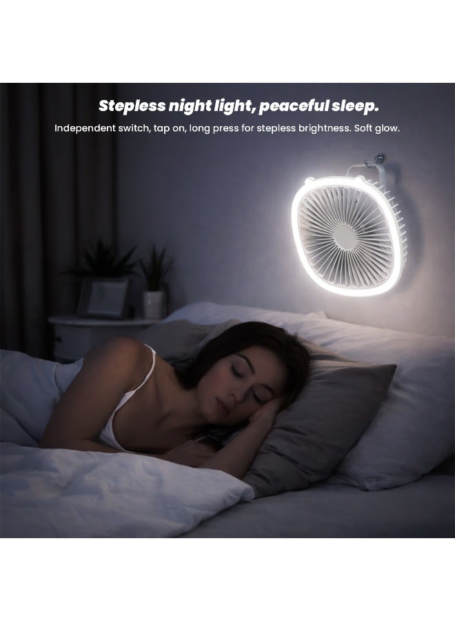 تابيت مروحة مكتبية، مروحة طاولة مزودة بإضاءة LED، مروحة تهوية صامتة بثلاث سرعات، مروحة مكتبية تعمل عبر منفذ USB، مزودة ببطارية مدمجة، مروحة شخصية للاستخدام المنزلي، غرفة النوم، المكتب (أبيض) - Image 2