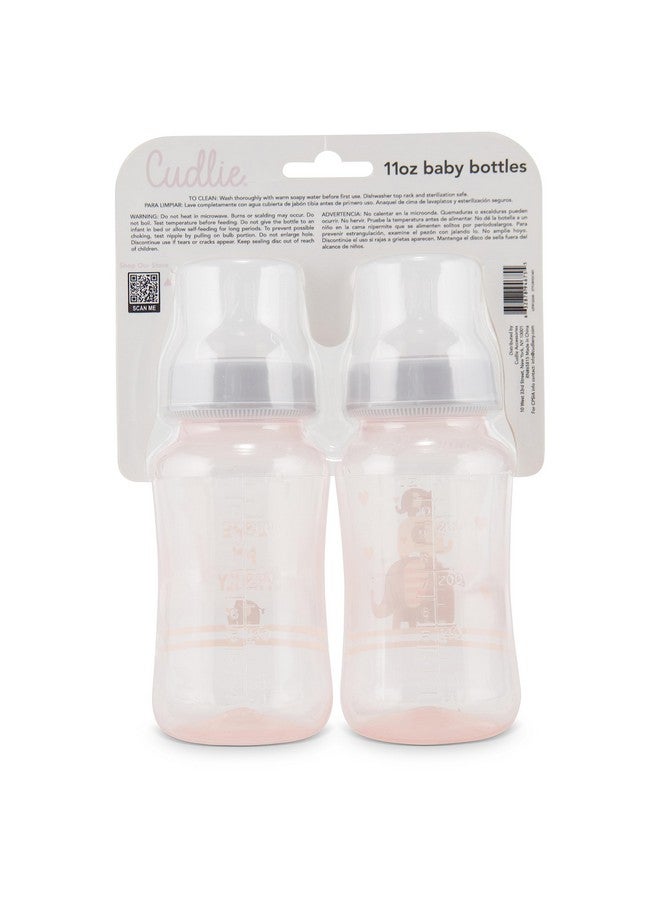 Cudlie Premium 2-Pack Baby Bottles - 11 Ounce, Hourglass Shape, Fun Boys and Girls Prints, Clear Cover - BPA-Free - Image 2