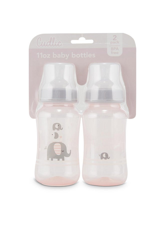 Cudlie Premium 2-Pack Baby Bottles - 11 Ounce, Hourglass Shape, Fun Boys and Girls Prints, Clear Cover - BPA-Free - Image 1
