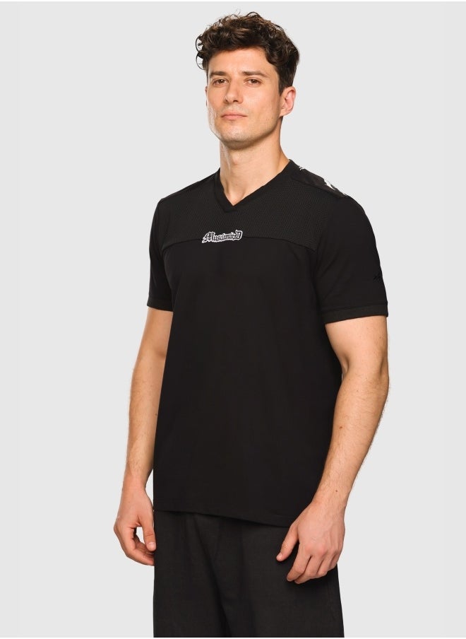 Musclemind Men's Printed V-Neck Regular Fit T-Shirt with Super Soft, Mesh Panels,Long-Lasting Colour, Wrinkle Resistant Stretchable Fabric, for All Day Comfort  - Image 1