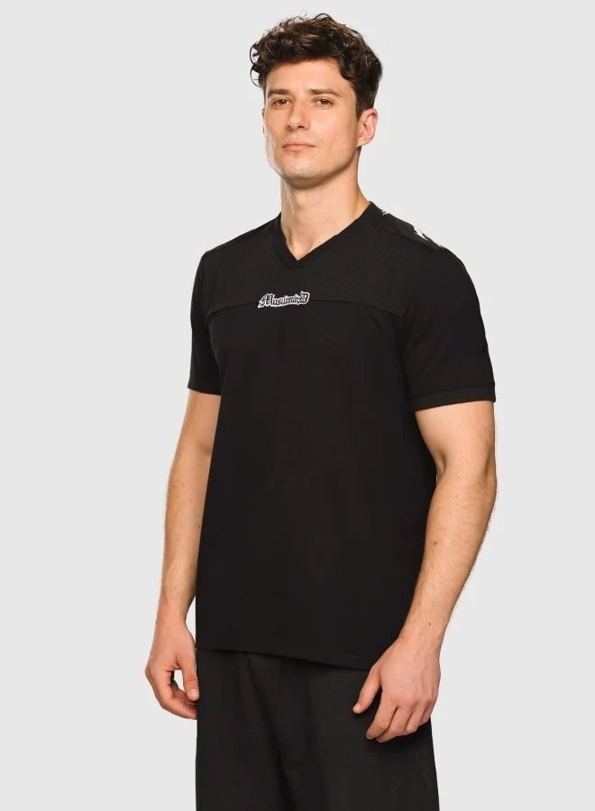 Musclemind Men's Printed V-Neck Regular Fit T-Shirt with Super Soft, Mesh Panels,Long-Lasting Colour, Wrinkle Resistant Stretchable Fabric, for All Day Comfort