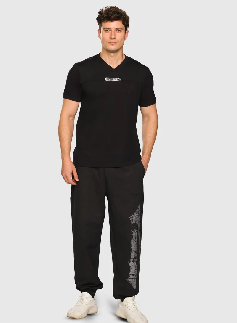 Musclemind Black Men's Printed V-Neck Regular Fit T-Shirt for Men | Best Price UAE
