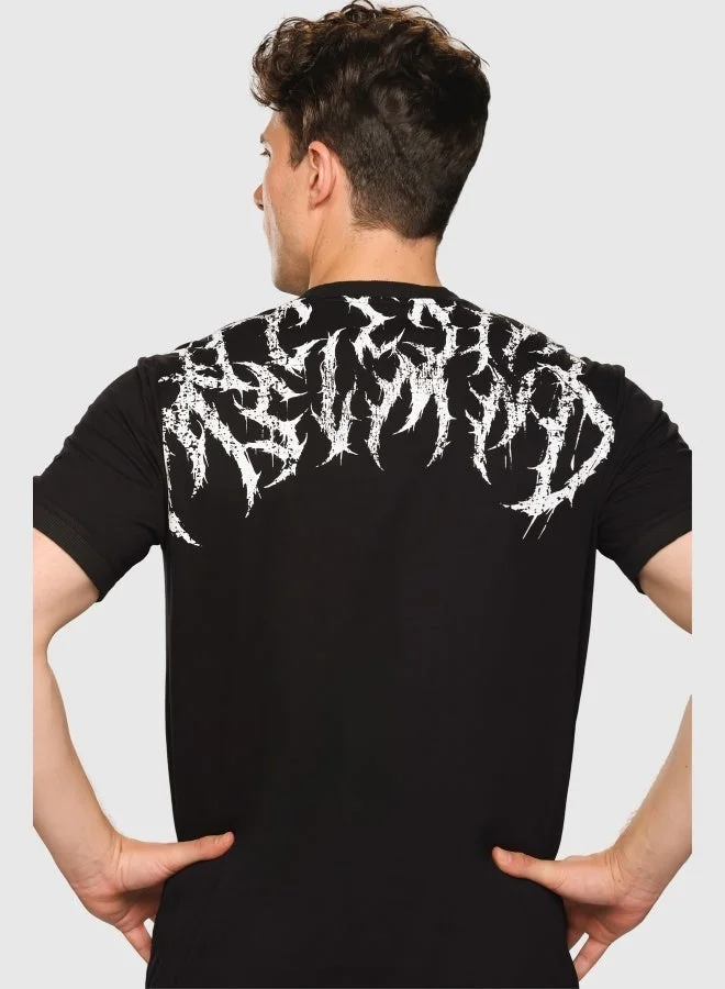 Musclemind Black Men's Printed V-Neck Regular Fit T-Shirt for Men | Best Price UAE