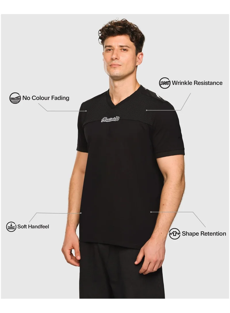 Musclemind Black Men's Printed V-Neck Regular Fit T-Shirt for Men | Best Price UAE