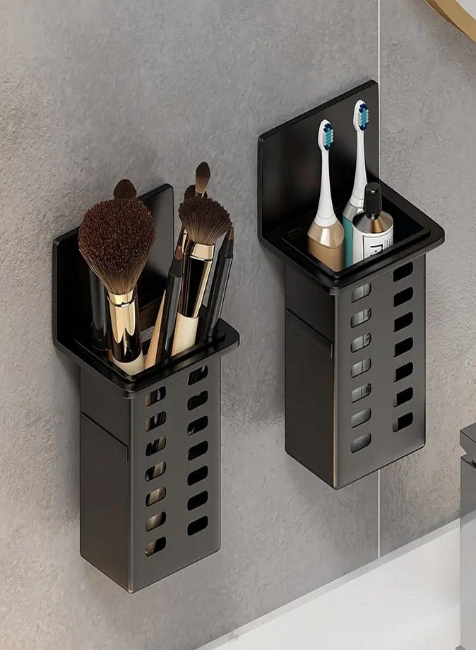 LIVVY Wall-Mounted Toothpaste Holder (2 Pack), Strong Adhesive Bathroom Storage Rack, Multifunctional Toothbrush Organizer for Bathroom, Easy Installation, Free Punching - Image 1