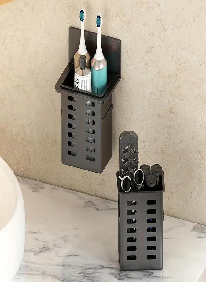 LIVVY Wall-Mounted Toothpaste Holder (2 Pack), Strong Adhesive Bathroom Storage Rack, Multifunctional Toothbrush Organizer for Bathroom, Easy Installation, Free Punching - Image 2