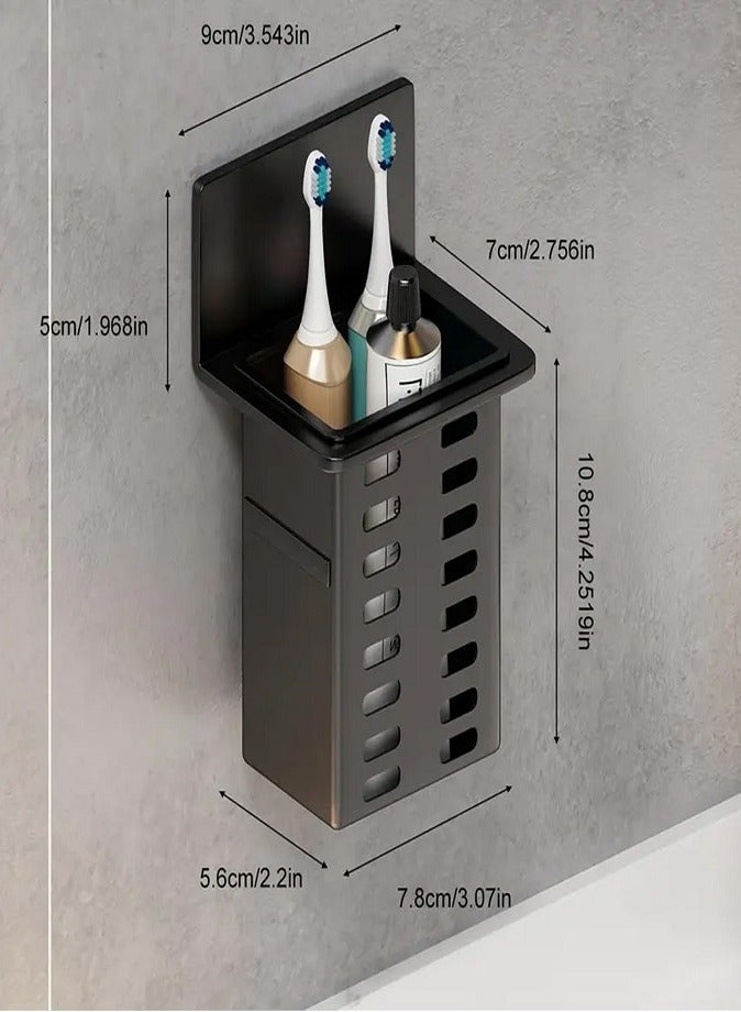 LIVVY Wall-Mounted Toothpaste Holder (2 Pack), Strong Adhesive Bathroom Storage Rack, Multifunctional Toothbrush Organizer for Bathroom, Easy Installation, Free Punching - Image 4