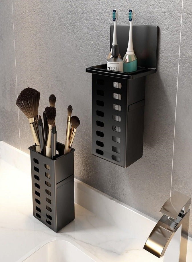 LIVVY Wall-Mounted Toothpaste Holder (2 Pack), Strong Adhesive Bathroom Storage Rack, Multifunctional Toothbrush Organizer for Bathroom, Easy Installation, Free Punching - Image 5