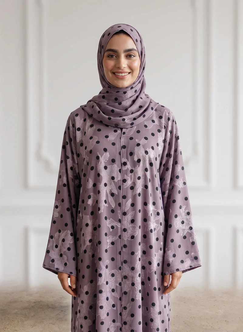 Nukhbaa  Dusty Lavender Shadow Floral Print Abayap-952 for Women | Best Price UAE
