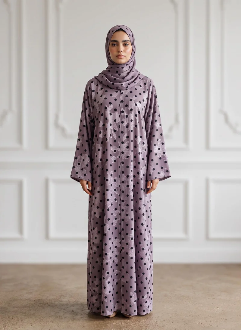 Nukhbaa Dusty Lavender Shadow Floral Print Abayap-952