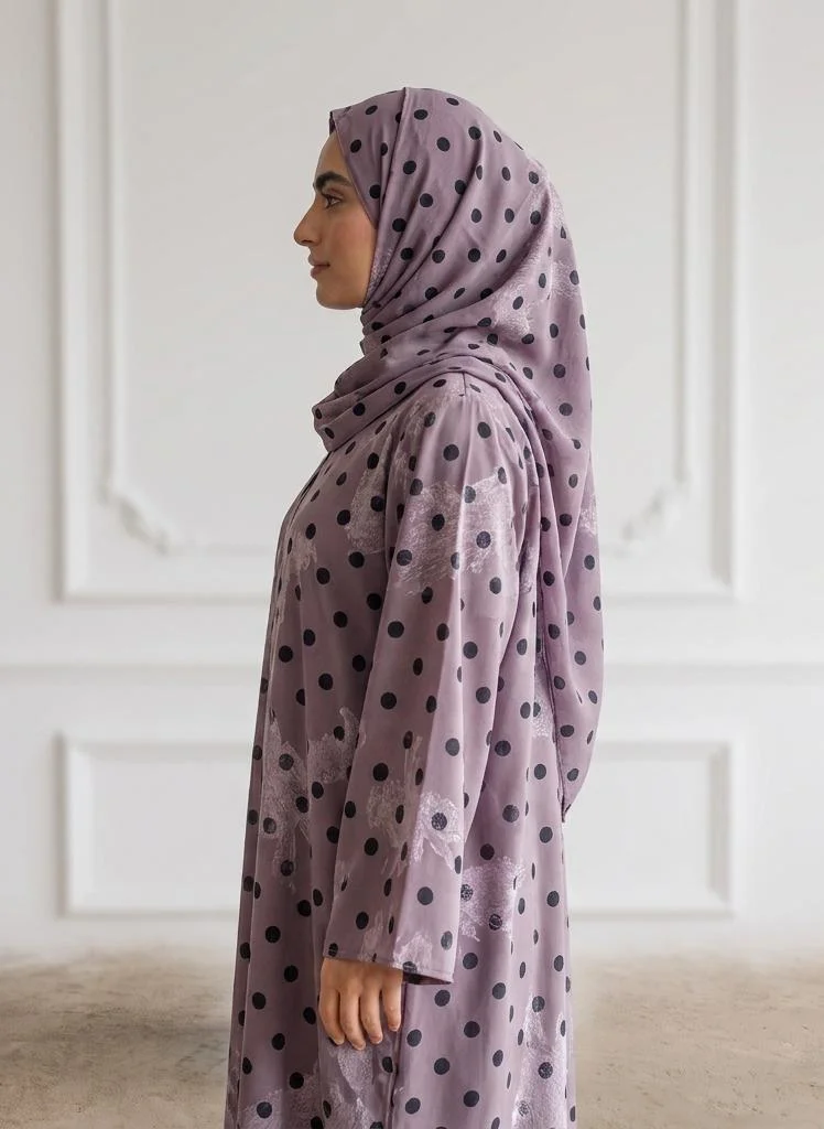 Nukhbaa Dusty Lavender Shadow Floral Print Abayap-952