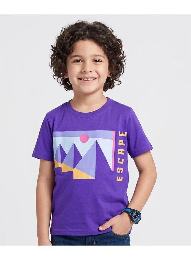 Pine Kids Pine Kids Cotton Knit Half Sleeves T-Shirt with Text Print - Purple