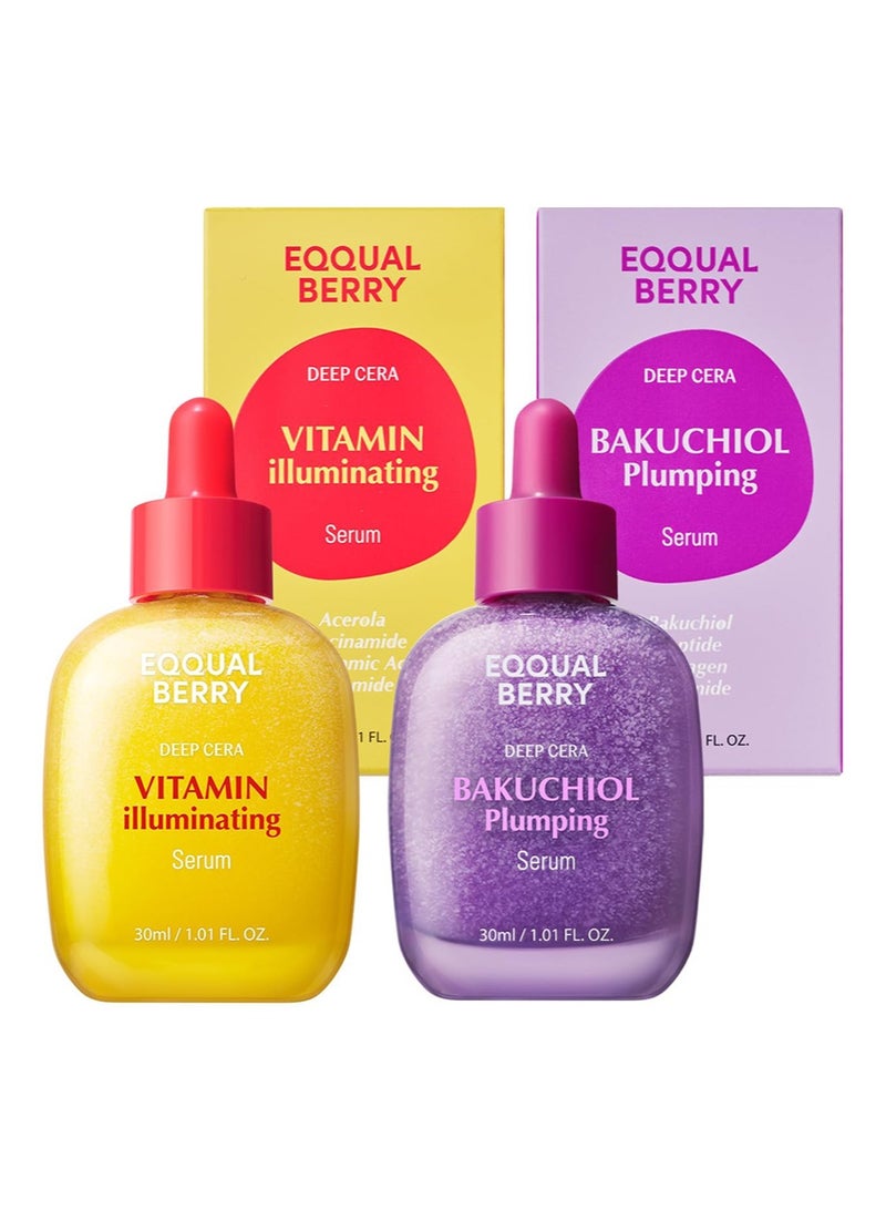 EQQUALBERRY Bakuchiol & Vitamin C Serum Set - Anti-Aging & Brightening Duo for Radiant, Firm Skin | Gentle Retinol Alternative & Vitamin-Packed Glow Enhancer - Image 1