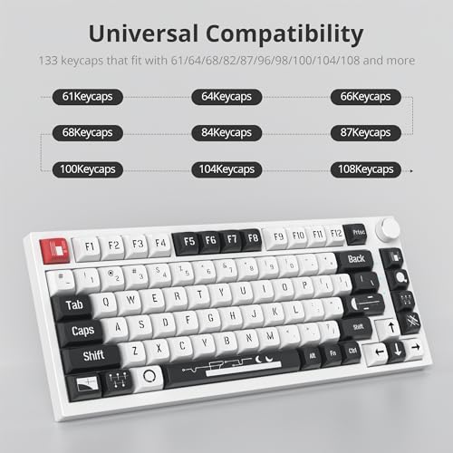 Owpkeenthy 133-Key Minimalist White and Black PBT keycaps, Custom 75 Percent XDA Keycap Set for 60% 65% 75% 96% Fullsize MX Switches Mechanical Keyboard (B White) - Image 4