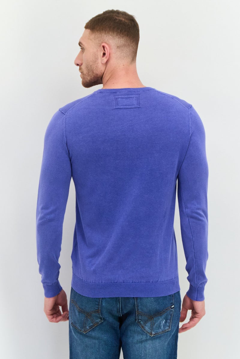 GAS Men Crew Neck Knitted Long Sleeve Sweaters, Blue - Image 3