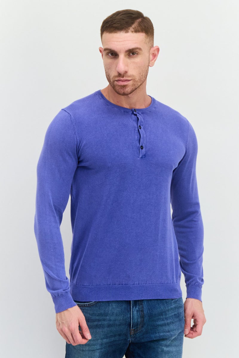 GAS Men Crew Neck Knitted Long Sleeve Sweaters, Blue - Image 1