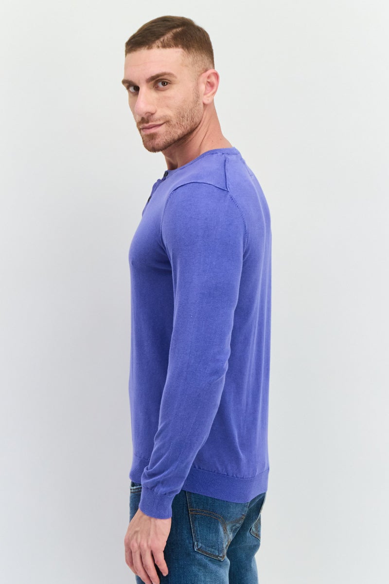 GAS Men Crew Neck Knitted Long Sleeve Sweaters, Blue - Image 2