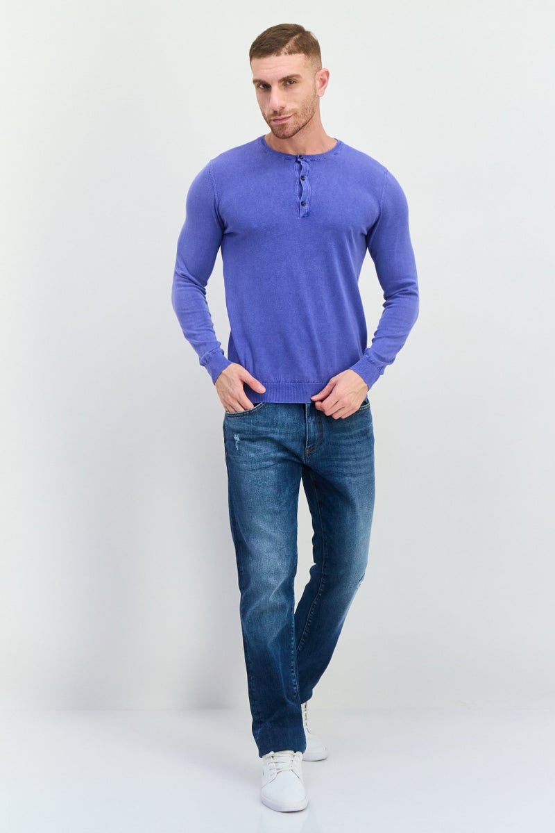 GAS Men Crew Neck Knitted Long Sleeve Sweaters, Blue - Image 4