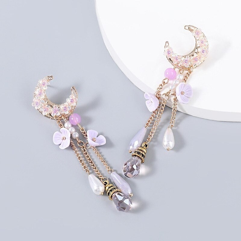 BP Tattoo Special Design Pearl Pendant Lilac Moon Motif Women's Earrings  - Image 1