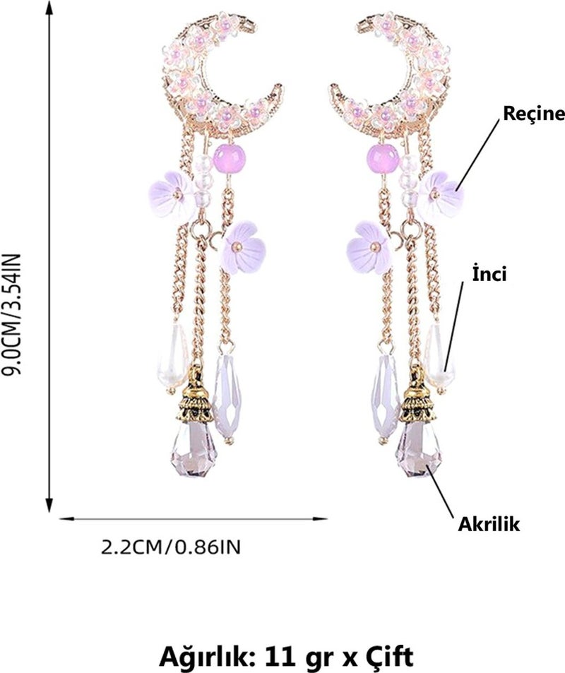 BP Tattoo Special Design Pearl Pendant Lilac Moon Motif Women's Earrings  - Image 3