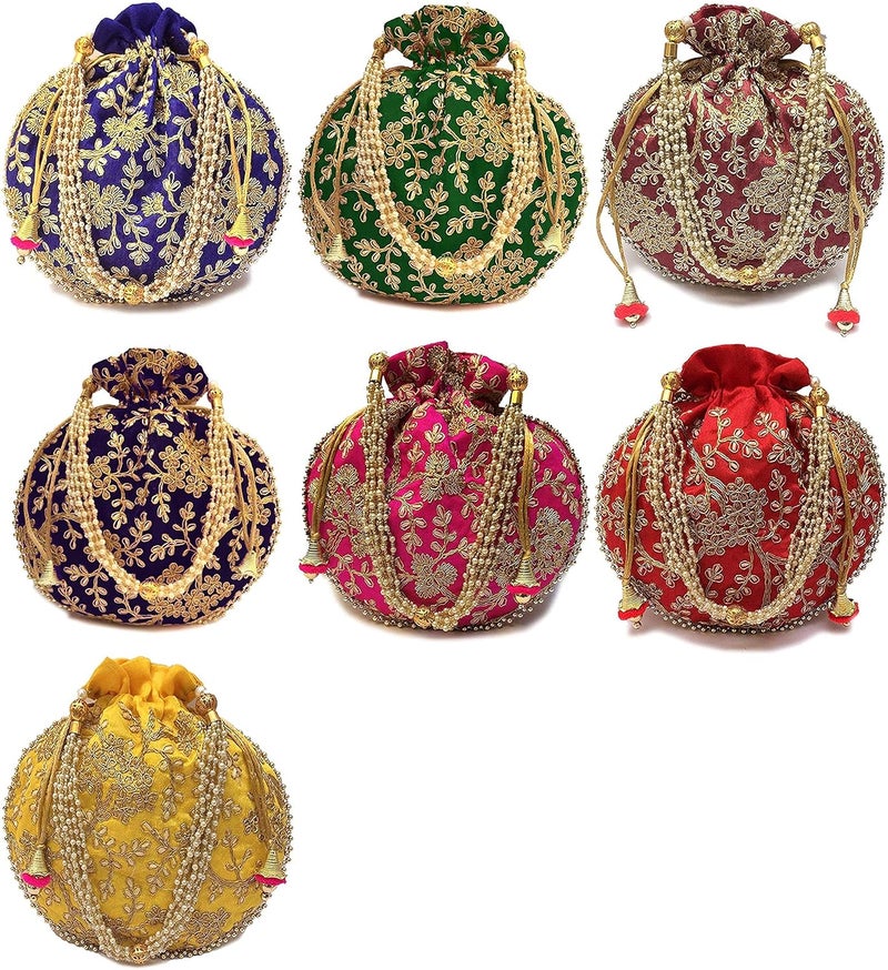 FASHIONS Rajasthani Style Royal Clutch Silk Batwa Bag Combo Wristlets Ethnic Potli for Women's Zari Work Bridal