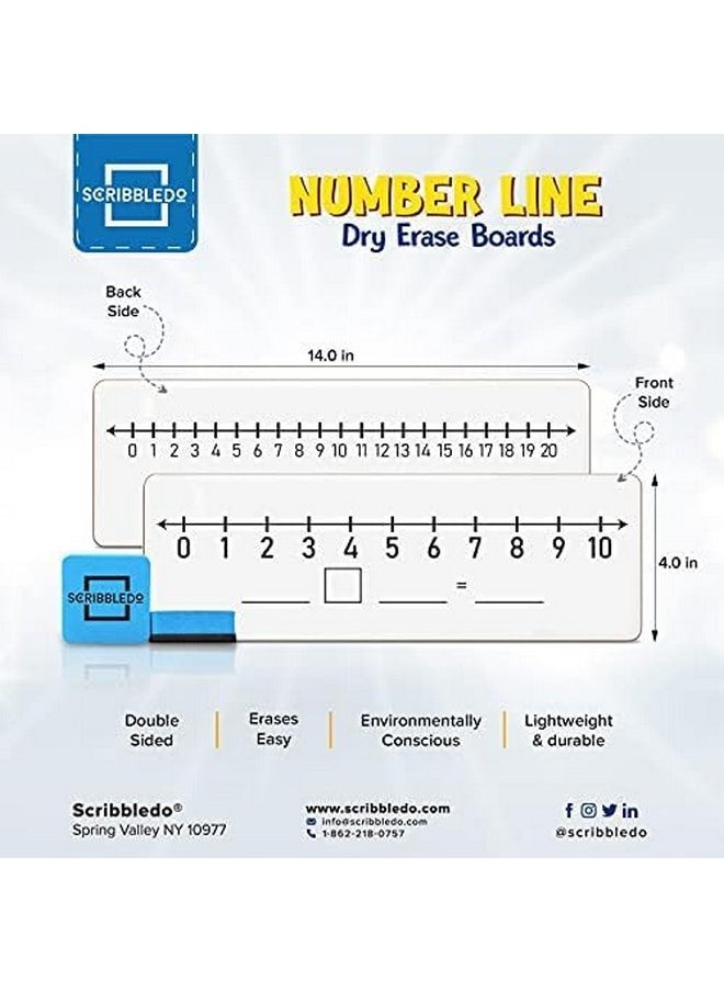 Scribbledo - 5 Pack Dry Erase Number Line White Boards 4X12Inch Lapboard Durable Portable Double Sided Numbers 1 Thru 10 And 20 Math White Board For Kids Students Classroom Whiteboard Math Manipulatives - Image 1
